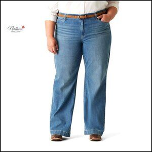 Wide Leg Trouser Jeans with Pocket Flap, Stretch Denim, Slim Fit